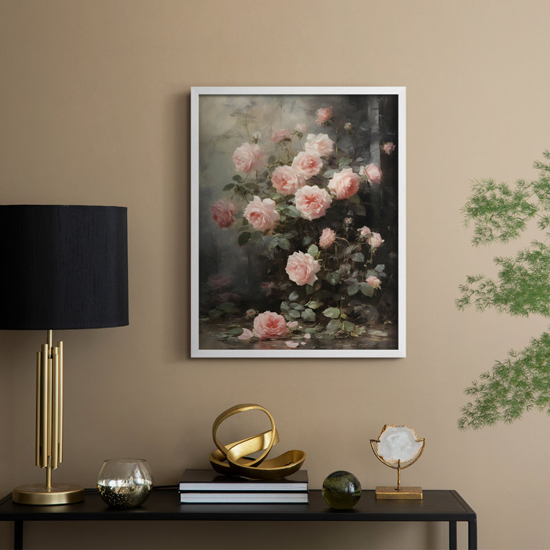 Reproduction florale rétro encadrée Ccii - bois massif, H 11 po x l 9 po, Blanc