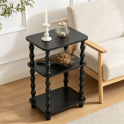 Table de bout rétro avec tablette à 3 niveaux, petite table d'appoint de canapé pour le salon, table de chevet de style campagnard rétro, table de chevet mince pour la chambre à coucher