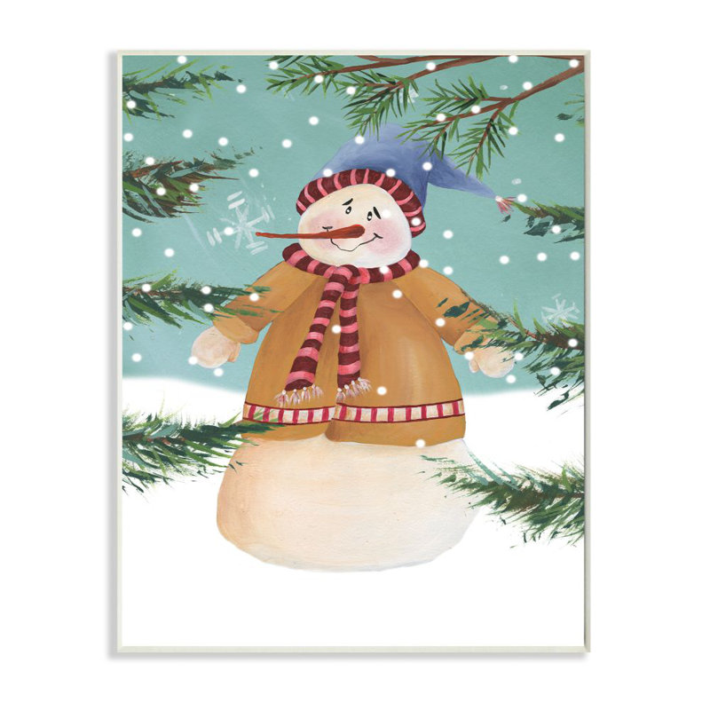 « bonhomme de neige », impression sur bois, Plaque en bois, H 15 po x l 10 po