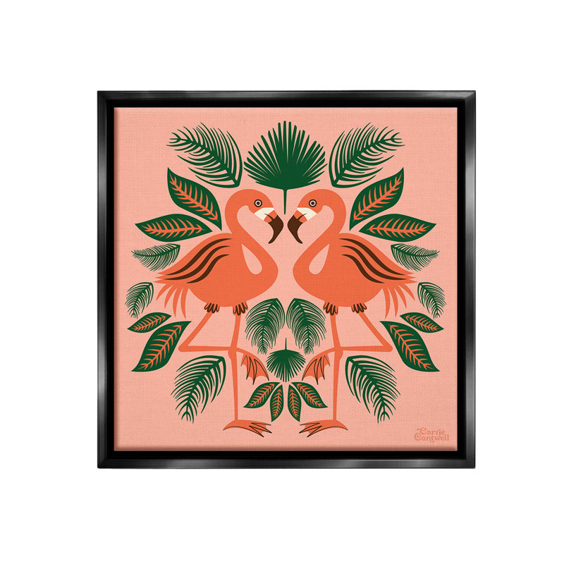 "Symmetrique de flamants tropicaux" par Carrie Cantwell sur toile, Cadre flottant noir de jais, H 25 po x l 25 po