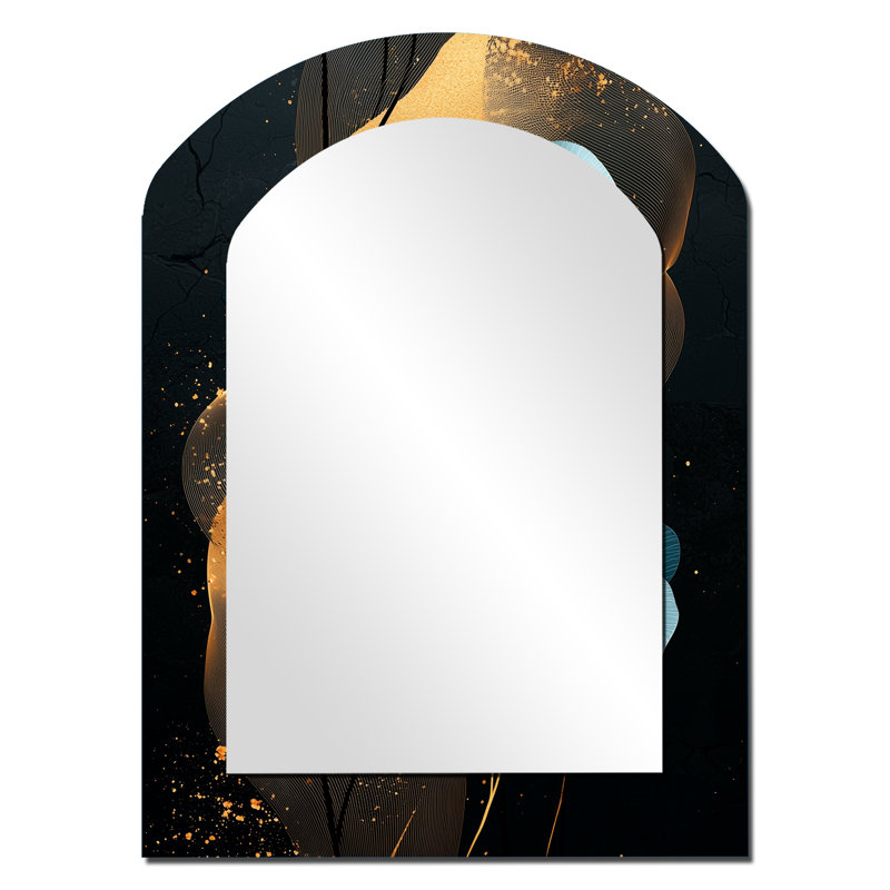 Aqua Golden Fragile Beauty Of Poppies - Poppies Asymmetrical Mirror, Gold Arch Unique Wall Mirror, Printed Metal Art