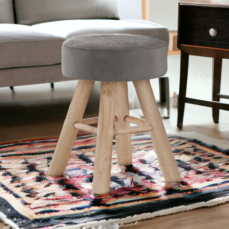 Petit repose-pieds, repose-pieds rond, repose-pieds avec pieds en bois, Gray, Cotton Blend