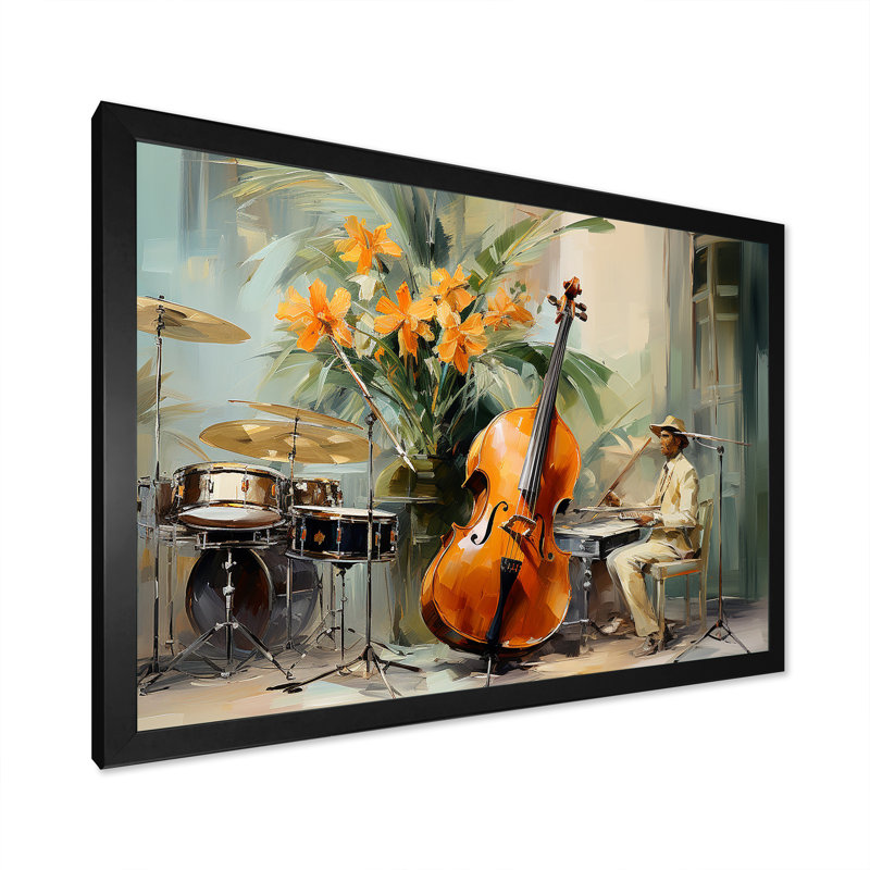 Chello Jazz Rhythms - musique, impressions sur toile, Cadre d'angle fermé noir, H 16 po x l 32 po x P 1 po
