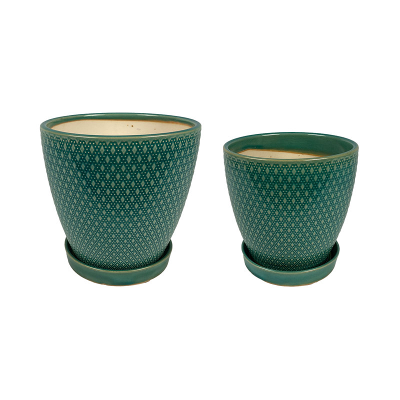 Ensemble de pots à fleurs 100% céramique 2 pièces Latif, Vert