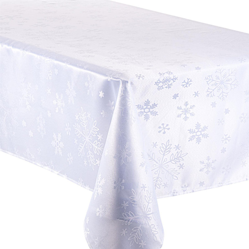 Christmas Tablecloth Blizzard Snowflake Embossed Design - 90in, White, 228cm L x 132cm W