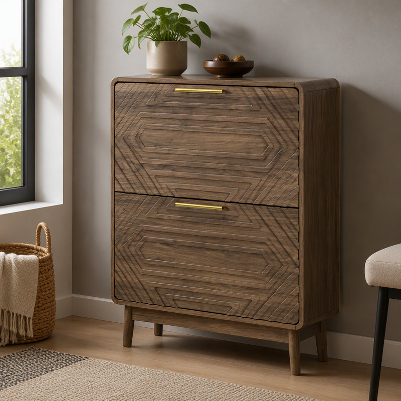 Armoire à chaussures de style Mid-Century de 31,56 pouces de largeur avec deux tiroirs pour le vestibule du vestibule