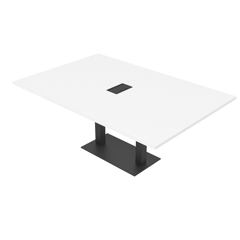 Table de conférence rectangulaire avec base en métal double | Unité électrique, Noir mat, L 72 po x l 48 po, Blanc classique