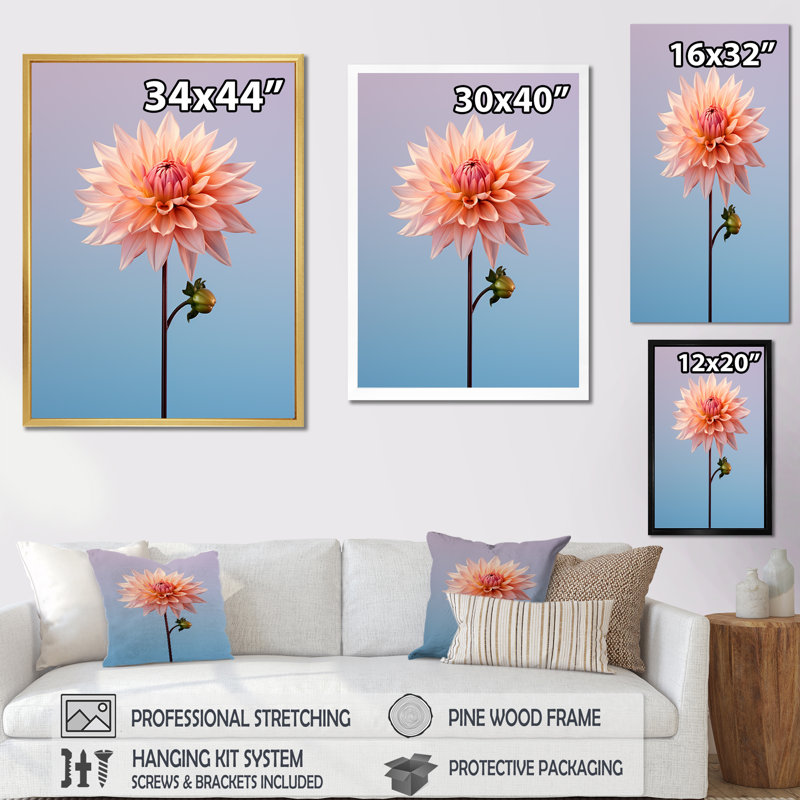 Fleurs éternelles de dahlia rose - imprimé, Cadre simple argenté, H 44 po x l 34 po x P 1,5 po