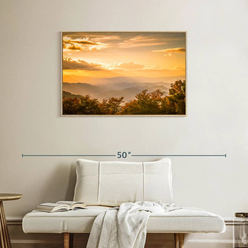Blue Ridge au lever du soleil, Cadre flottant en bois naturel, 37 po x 25 po
