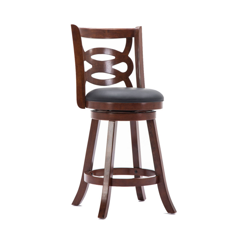 Tabouret de comptoir pivotant en bois avec dossier géométrique