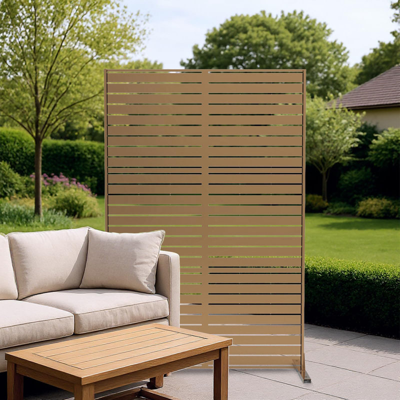 Paravent pour balcon 3 panneaux 72 po x 47 po, clôture autoportante en acier galvanisé antirouille pour terrasse de jardin, résistant aux rayons UV, brun