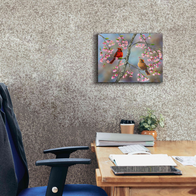 «Spring Cardinals» par Sarah Davis, art mural sur toile, H 12 po x l 16 po