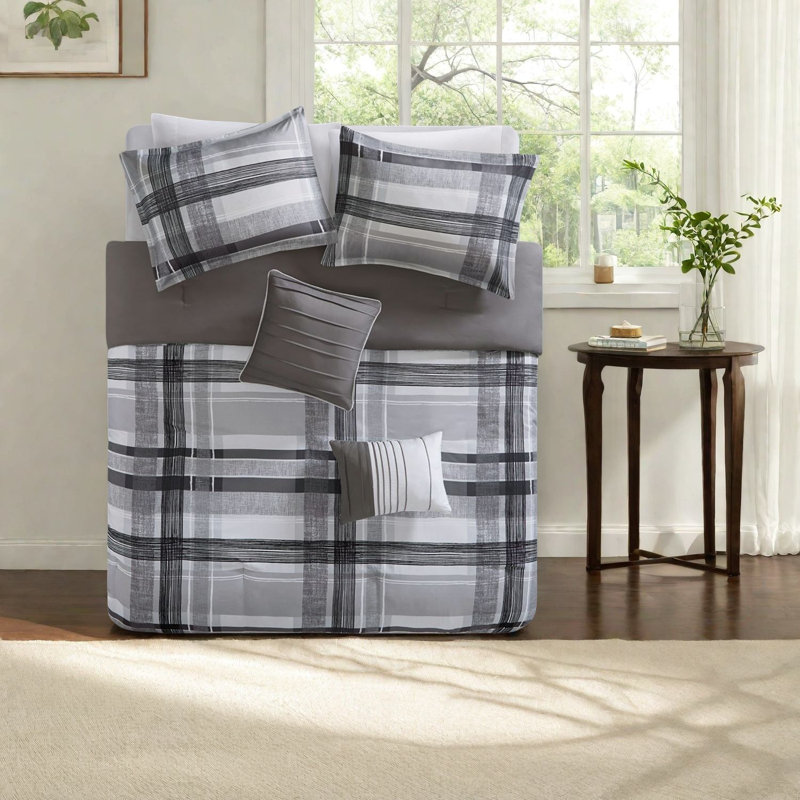 Ensembles de literie à carreaux modernes, polyester noir, confort de chambre confortable