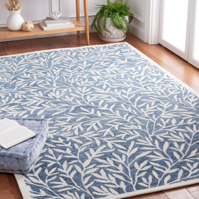 Aliss Floral Handmade Tufted Area Rug in Blue/Ivory