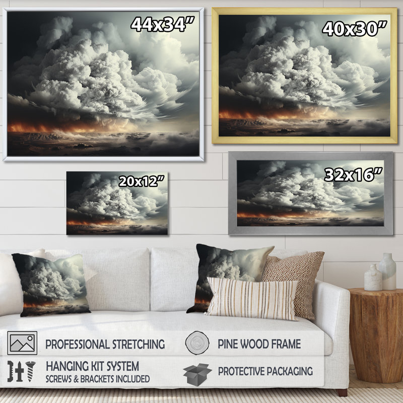 «Ethereal Stormy Skies Horizon II», art mural tempêtes, Cadre flottant noir, H 24 po x l 32 po x P 1 po