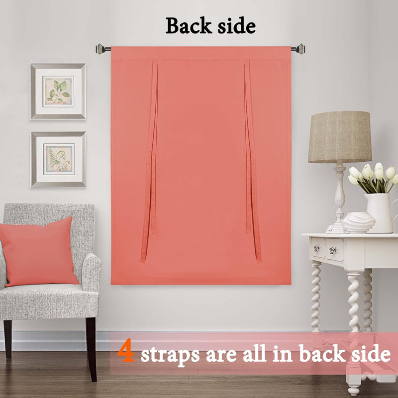 Curtain Thermal Insulated Tie Up Window Shade Light Blocking Curtains for Bathroom, Rod Pocket Single Panel, Coral