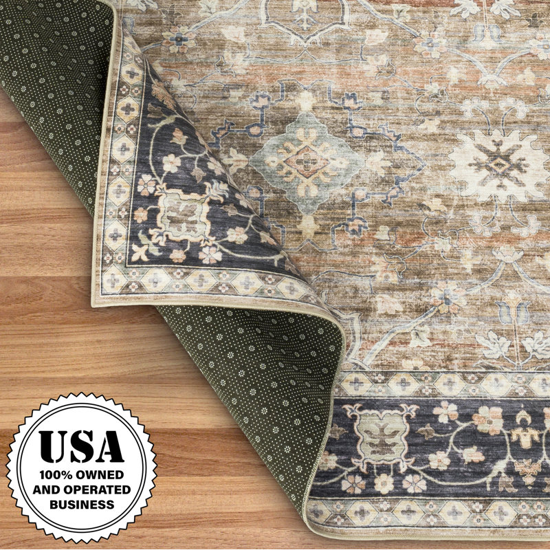 Nainika Bev Distressed Machine Washable Area Rug, Runner 2'6" x 10', Beige Tan Brown