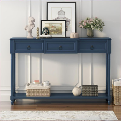 Table basse antique en bois massif bleu marine pour salon / entrée, grand rangement et amp; Assemblage en 20 minutes