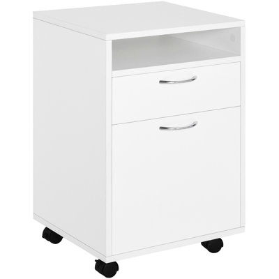 White Mobile Office Cabinet With Drawer And Cabinet, Ample Space For Supplies, Movable, Fits Under Desks Storage Functional, Easily