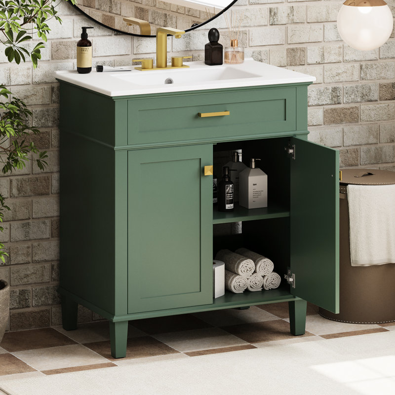 Meuble-lavabo de 30 pouces avec lavabo en céramique, porte à fermeture douce - pour les petites salles de bain dans le lavabo