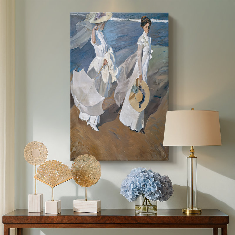 Promenade le long du bord de la mer - Toile tendue par Joaquin Sorolla y Bastida, 24 po x 36 po