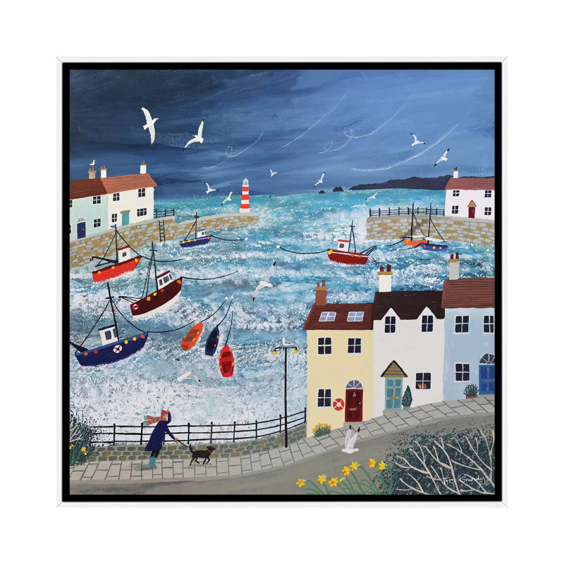«Stormy Harbor» par Jo Grundy, reproduction d'art sur toile tendue, Cadre blanc, H 12 po x l 12 po x P 1,5 po