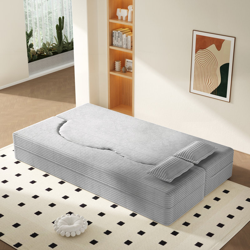 Canapé moderne avec 2 coussins, Light Grey Corduroy