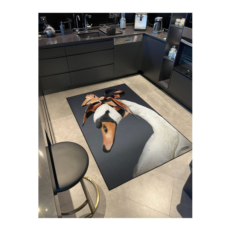 Tapis décoratif à motif de cygne lavable à la machine, Tapis de couloir 3 pi 3 po x 9 pi 10 po
