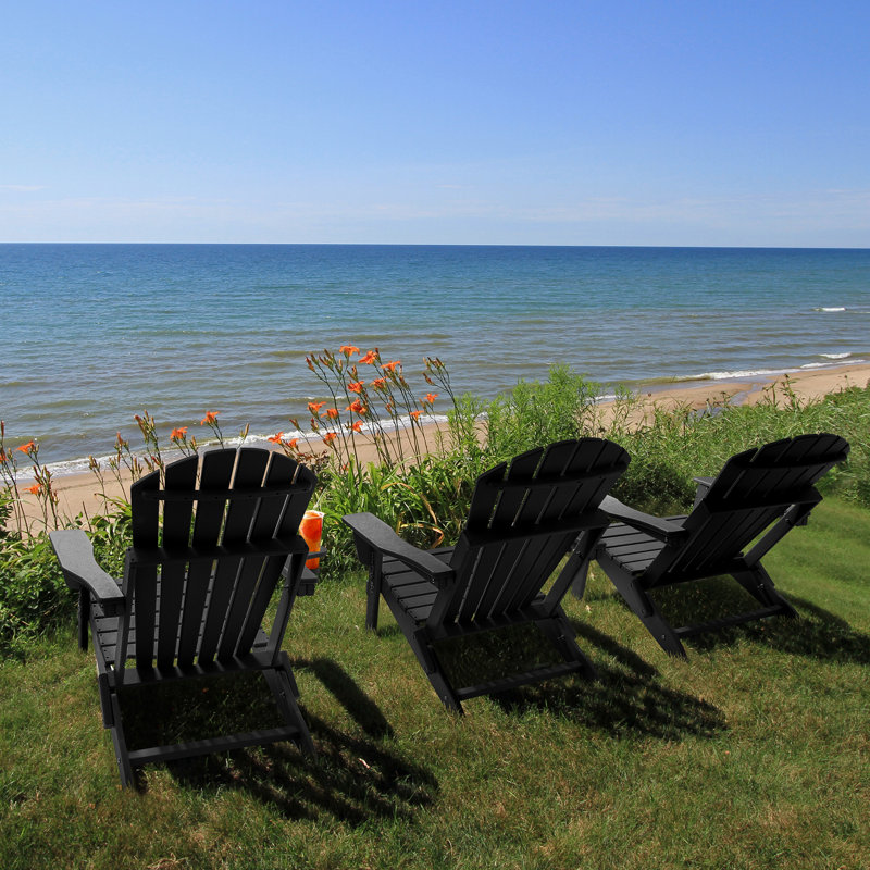 Plastic Folding Adirondack Chair with Adjustable Backrest, Black