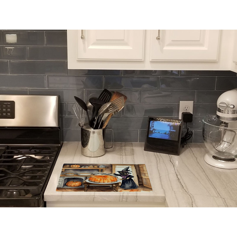 Pug Fall Kitchen Pumpkins Glass Cutting Board Large