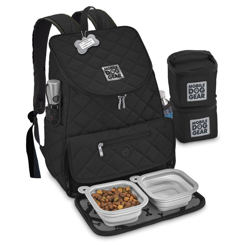 Black Quilted Rolling Dog Carrier Backpack with Accessories