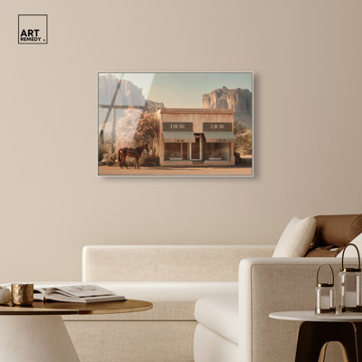 "Dreamy Western Storefront", reproduction d'art acrylique encadrée par Art Remedy, cadre argenté, 30 x 20