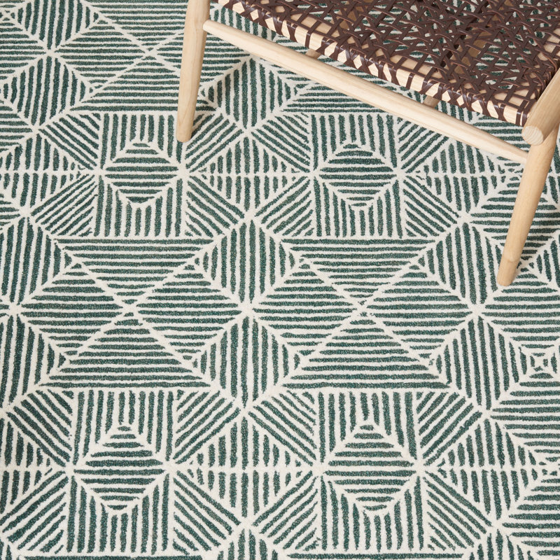 Tapis vert foncé / ivoire touffeté à la main Demetrius, Carré 4 pi