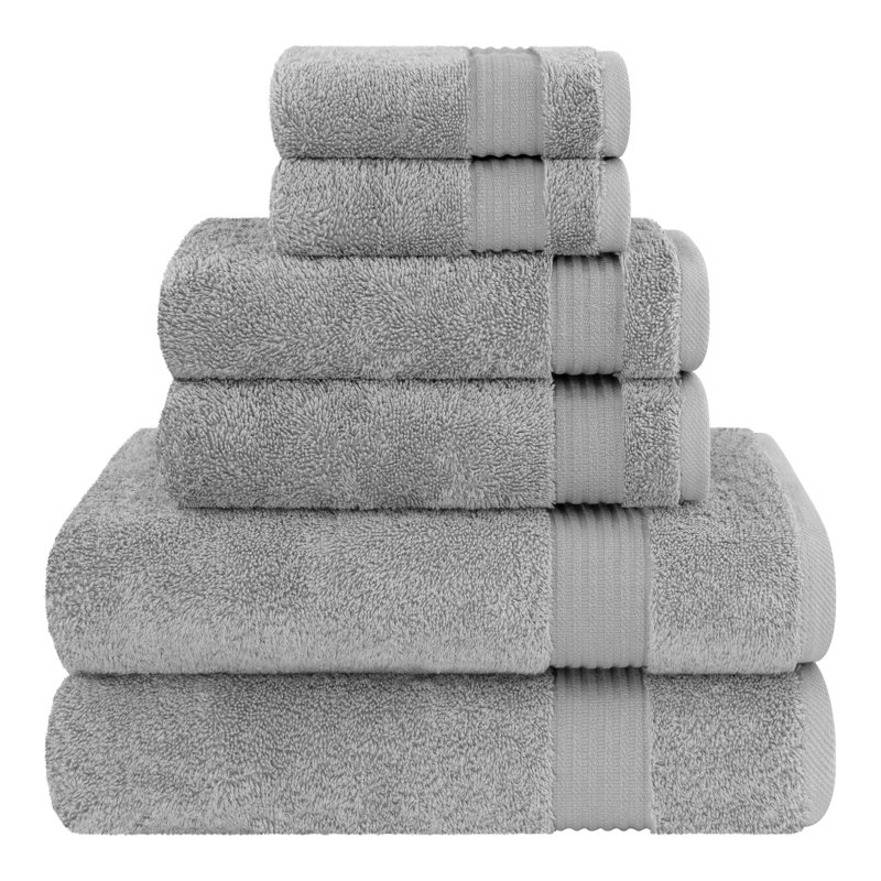 100% Cotton Luxury Turkish  6 Piece Bath Towel Set, Super Soft and Absorbent, Light Gray