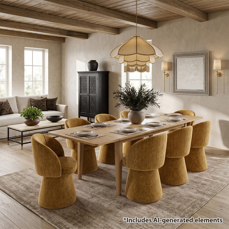 Ensemble de table de salle à manger extensible moderne avec chaises rembourrées pivotantes à 360 °, Jaune