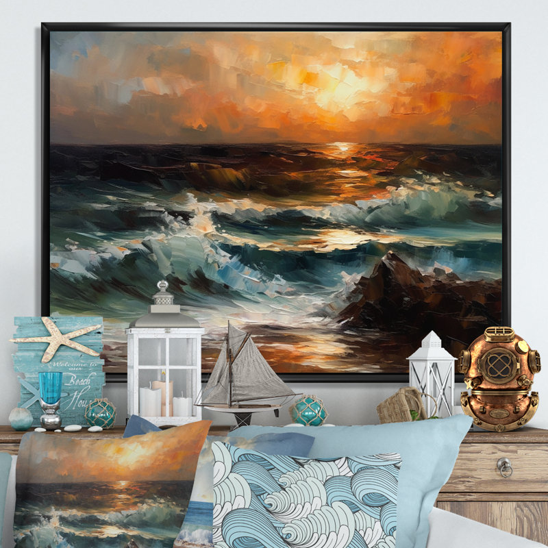«Whispering Coastal Sunset I», reproduction sur toile, H 30 po x l 40 po x P 1,5 po, Cadre flottant noir