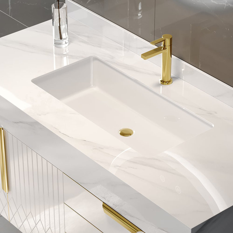 Ensemble de meuble-lavabo en pierre flottant avec lavabo 35,4 po Aro Series, Blanc