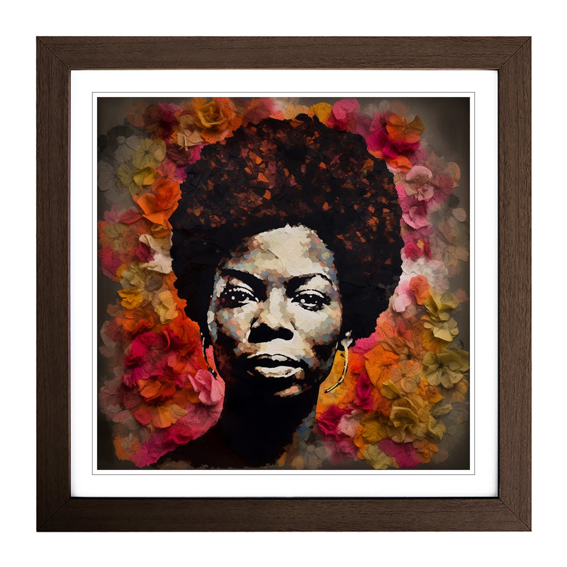 Nina Simone Floral Art No.1 - Framed Print, Walnut