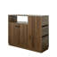 Buffet de cuisine compact avec 2 portes coulissantes en verre, 3 tiroirs et 1 tablette de présentation, idéal pour le rangement organisé et la décoration moderne