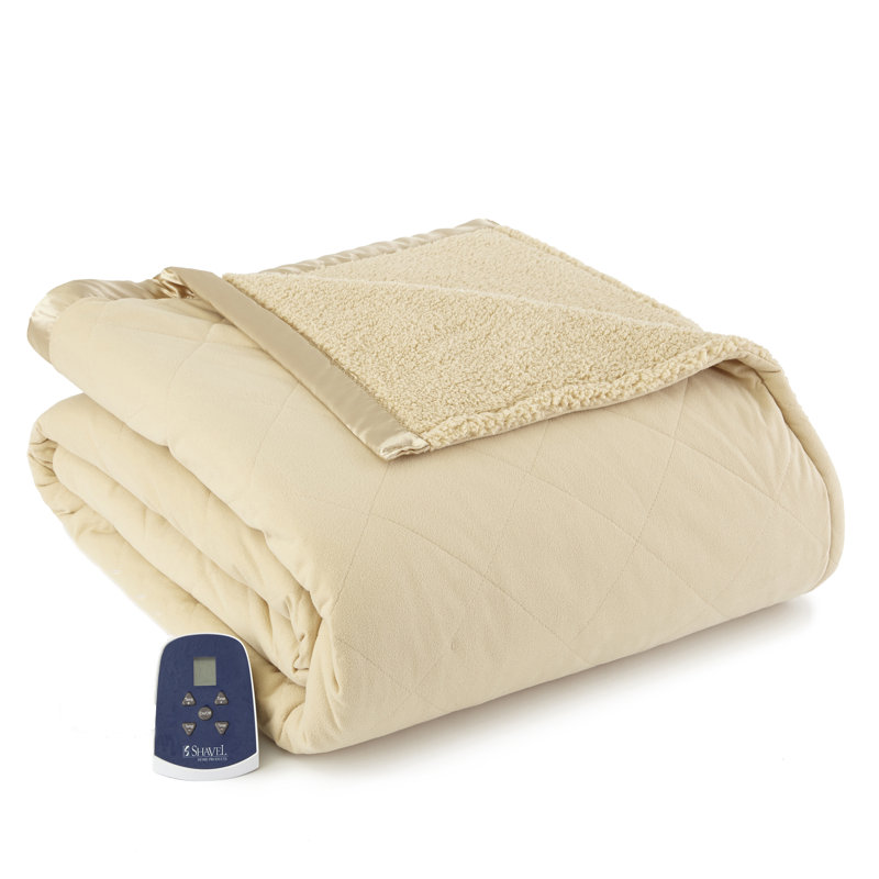 Full Size Beige Micro Flannel Reversible Sherpa Electric Blanket