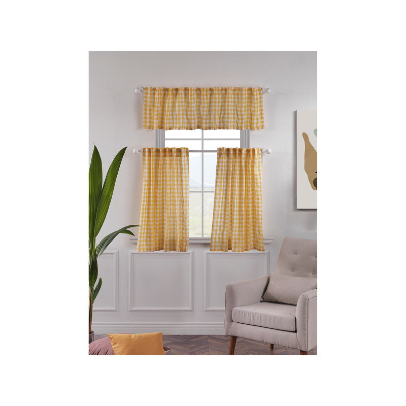  Rideau de cuisine Gingham, L 72 po x L 36 po, Jaune