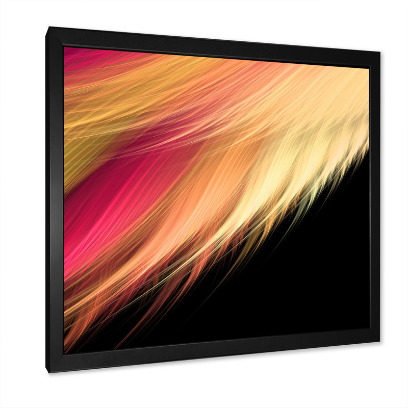 Plumes abstraites roses et oranges - sur, Toile avec cadre noir, H 16 po x l 16 po x P 1 po