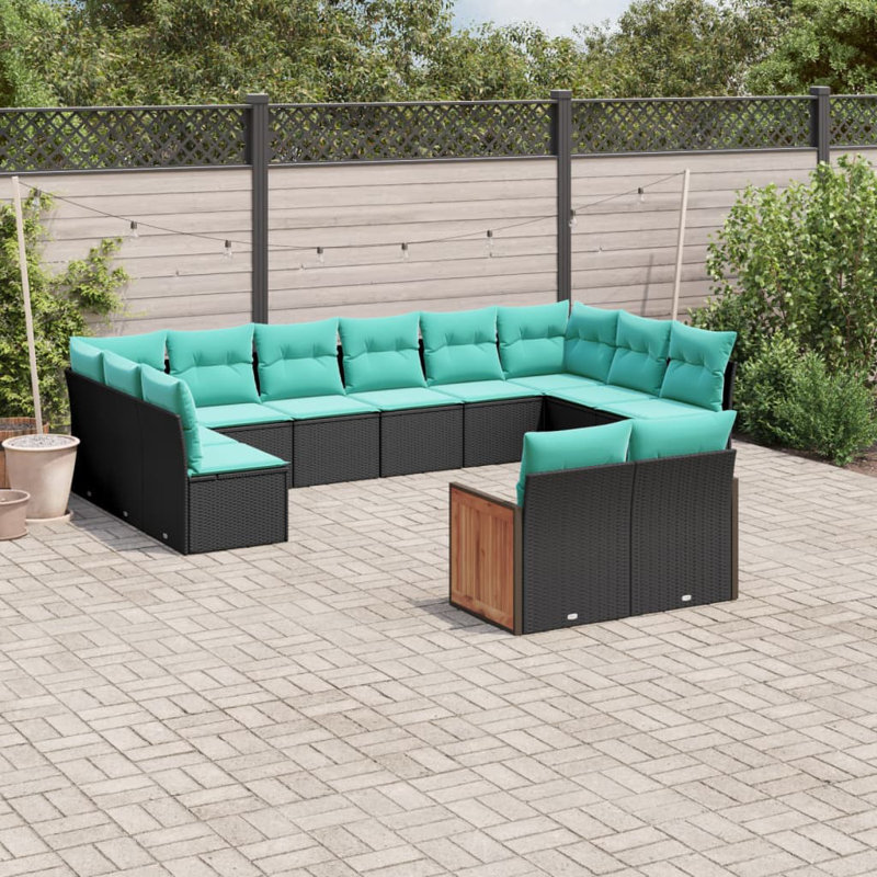 Ensemble de 12 canapés de patio avec coussins en rotin noir pour l'extérieur