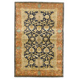 Hand Knotted Wool Oriental Area Rug in Black And Rust