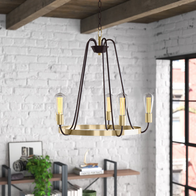 Alixe 5 - Light Dimmable Wagon Wheel Chandelier, Oil Rubbed Bronze/Antique Brass