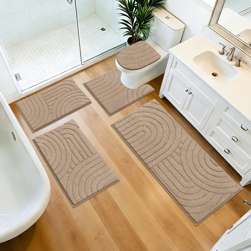Ensemble de tapis de bain en microfibre 5 pièces avec envers antidérapant, Beige