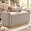 Banc coffre Canterbury avec revêtement en tissu chenille, piètement en métal doré, charnière de sécurité et structure en pin.-467224064
