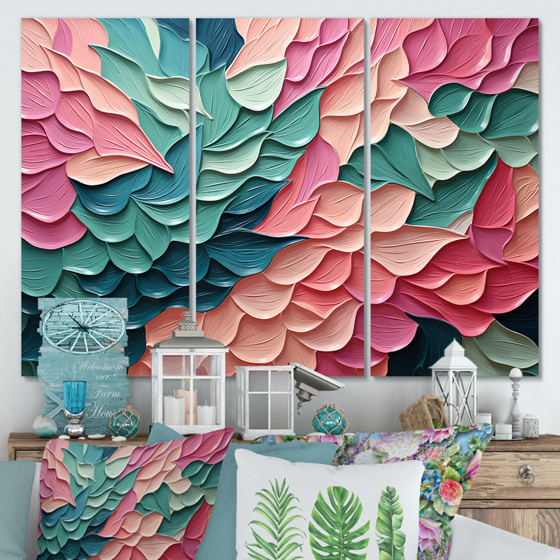 Fleurs roses et vertes en mouvement - Art animalier, Toile tendue, H 32 po x l 48 po x P 1 po
