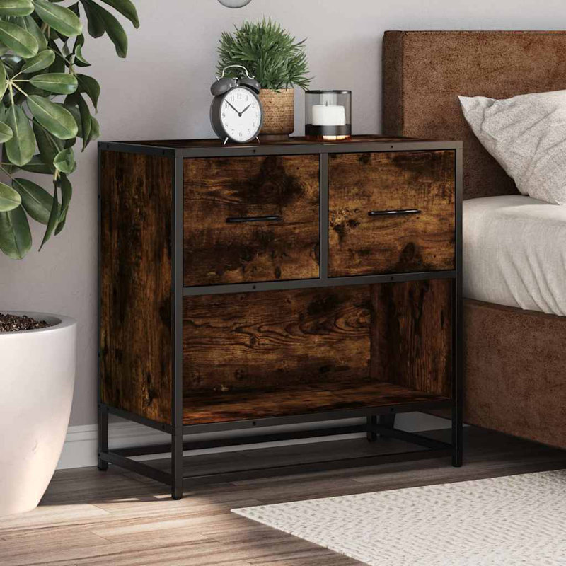60cm W Metal Bedside Table, Smoked Oak