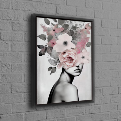 Modern Floral Woman Artwork Painted on Large Cotton Canvas Ideal for Bedroom Wall Decor Displaying Unique Flower Design Theme